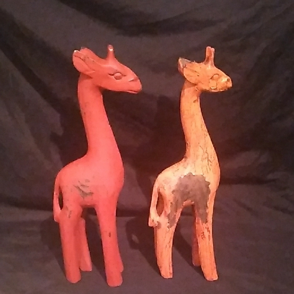 Vintage Hand Carved Wood Giraffes (set of 2)